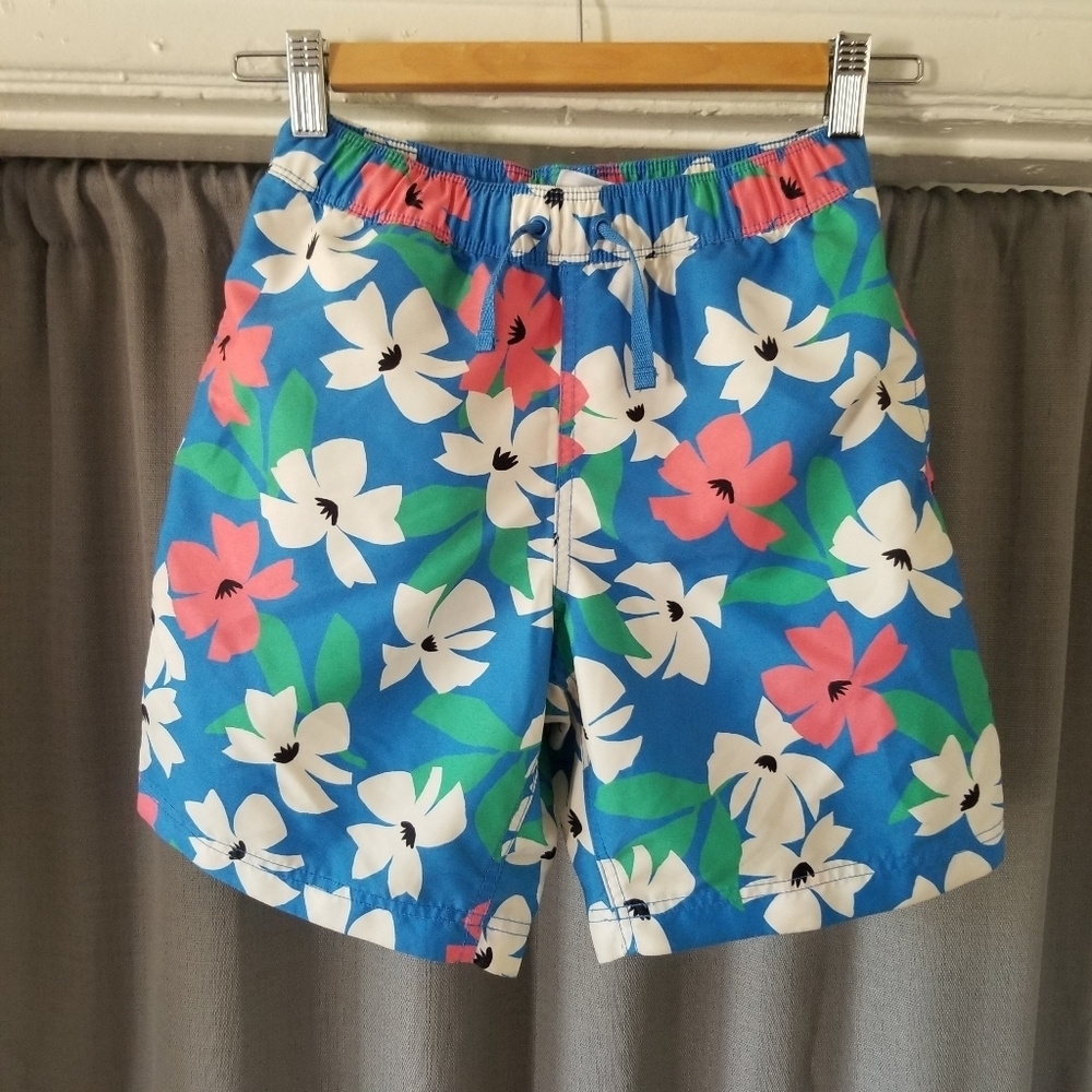 Hanna Andersson Blue Floral Kids Swim Trunks
